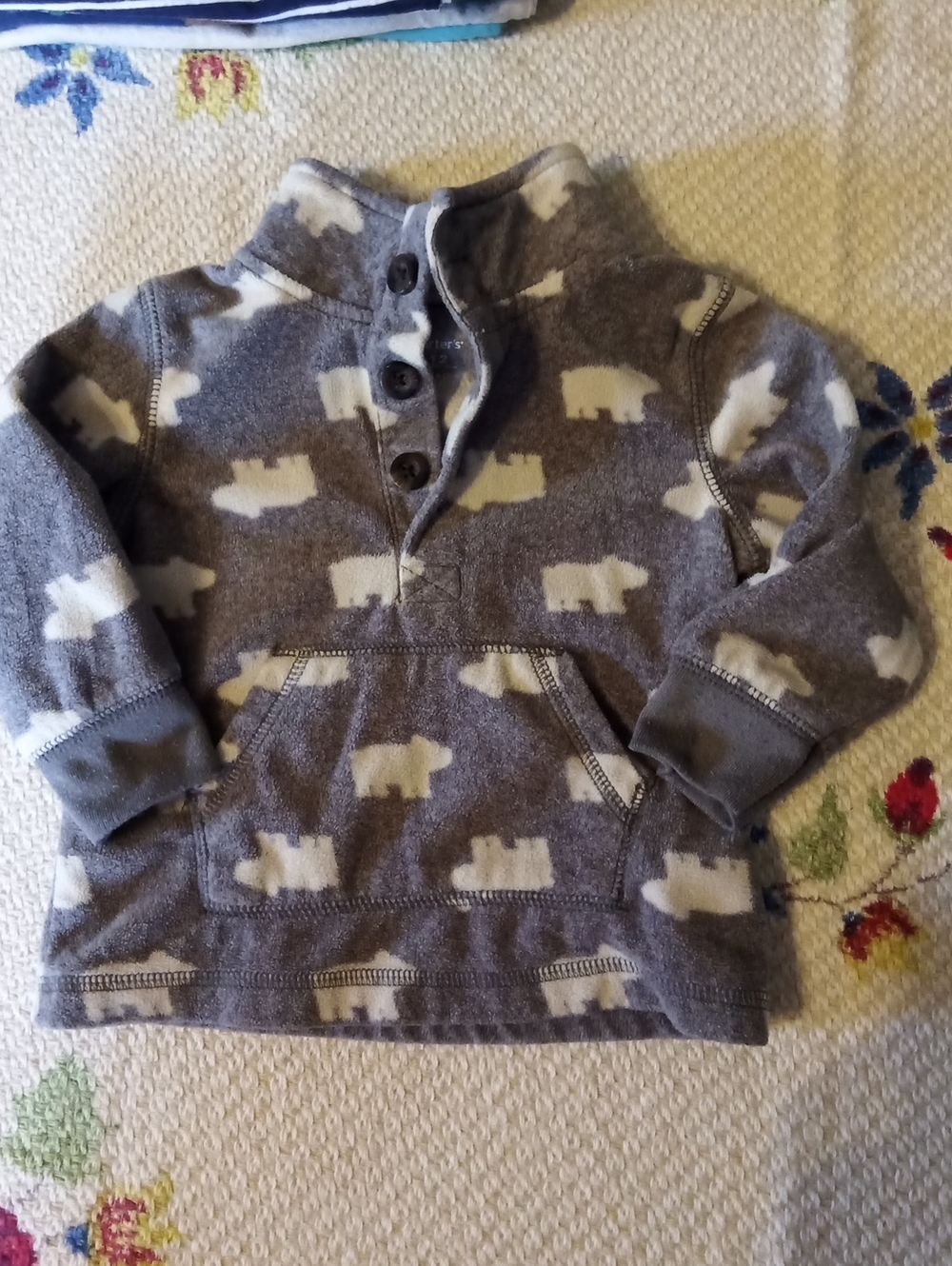 Carter's Gray and White Polar Bear Button-Up Pullover Hoodie